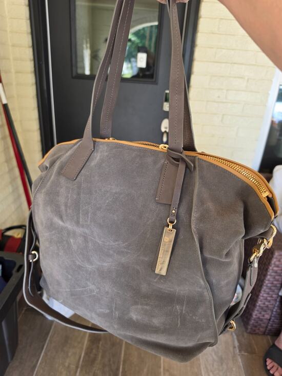 Vince Camuto Handbags - Vince Camuto Alcia Tote Bag Gray Suede Leather Camel Trim Large NWOT